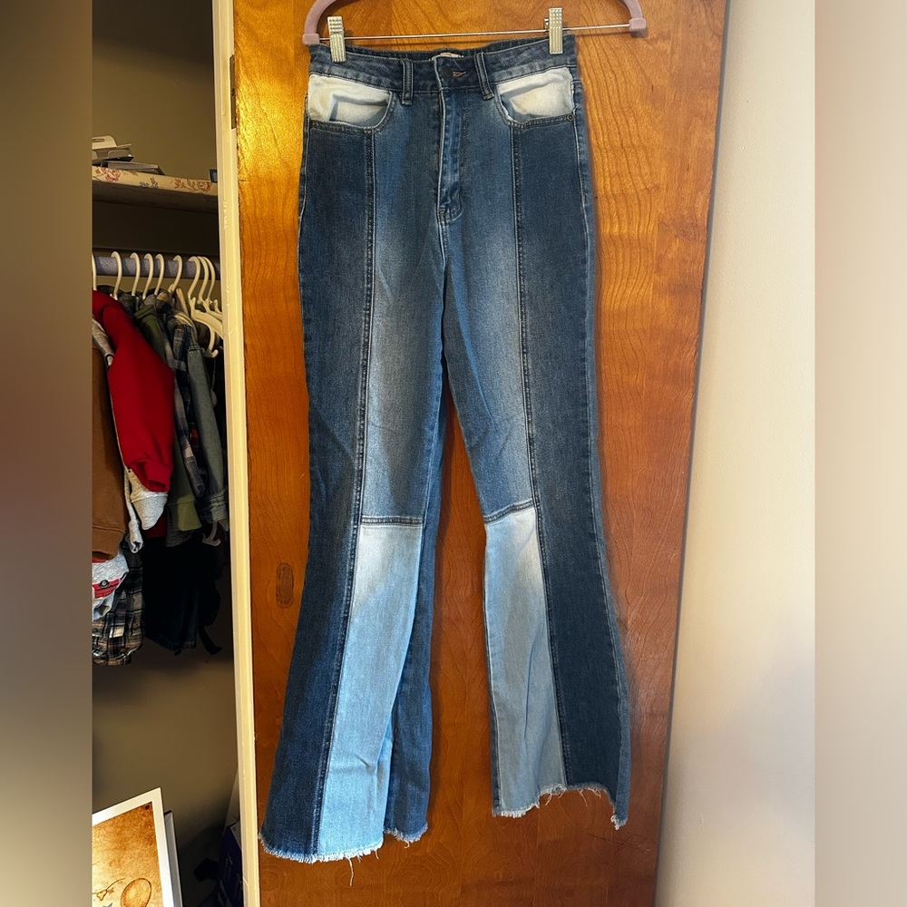 Women’s Two-Tone Blue Panel Flare Jeans
